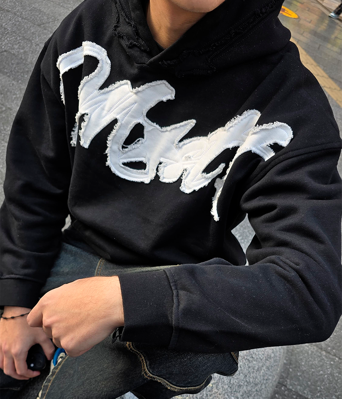 DISTRESS HOODIE BLACK n WHITE